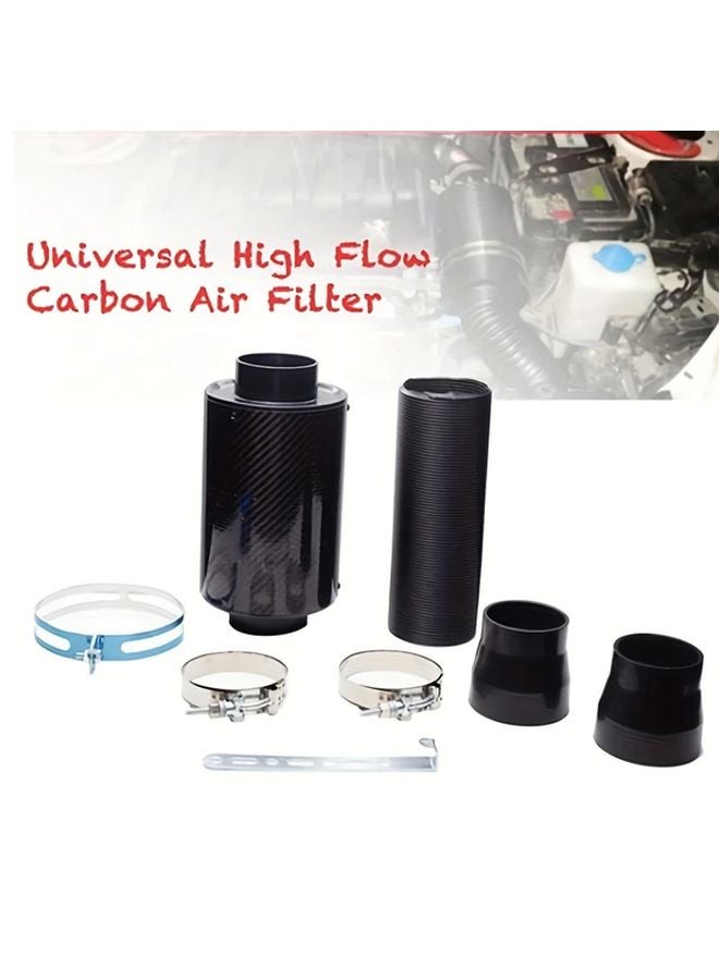 Black Universal High Performance Automotive Air Filter Kit Mushroom Head Carbon Fiber Intake System - Image 5